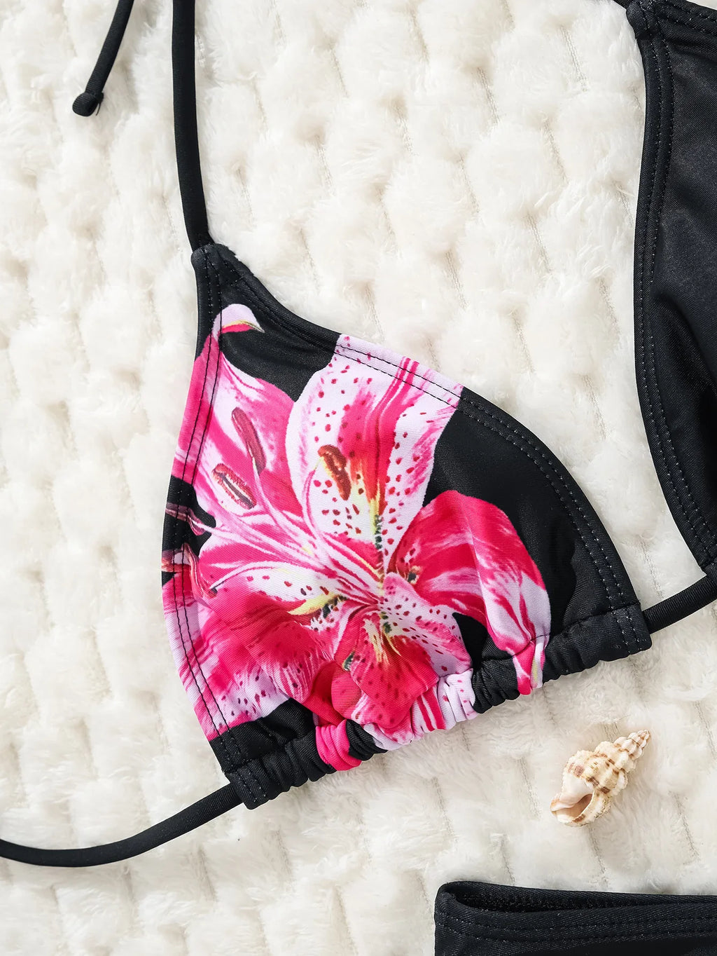 2025 New Women's Black Ground White Dot Printed Swimsuit Halter Neck Low Waist Bikini Set For Summer Female Swimwear Brazilian