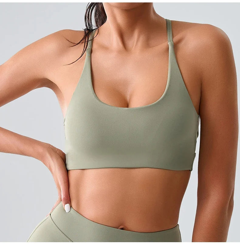 Beautiful Back Cross Back Women Bra Fitness Bra Tights Yoga Vest High Strength Shockproof Gym Sports Top Push Up With Chest Pad