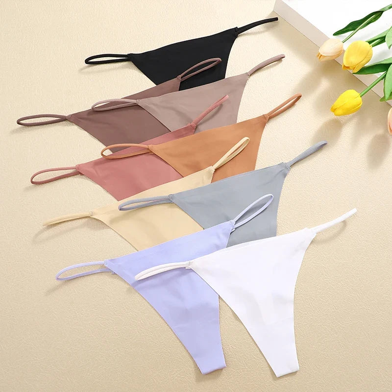 6PCS/SET Seamless Thong Women Thin Strap Low Waist High Flexibility Panties Sexy Ladies Briefs Comfortable Multicolor Underwear