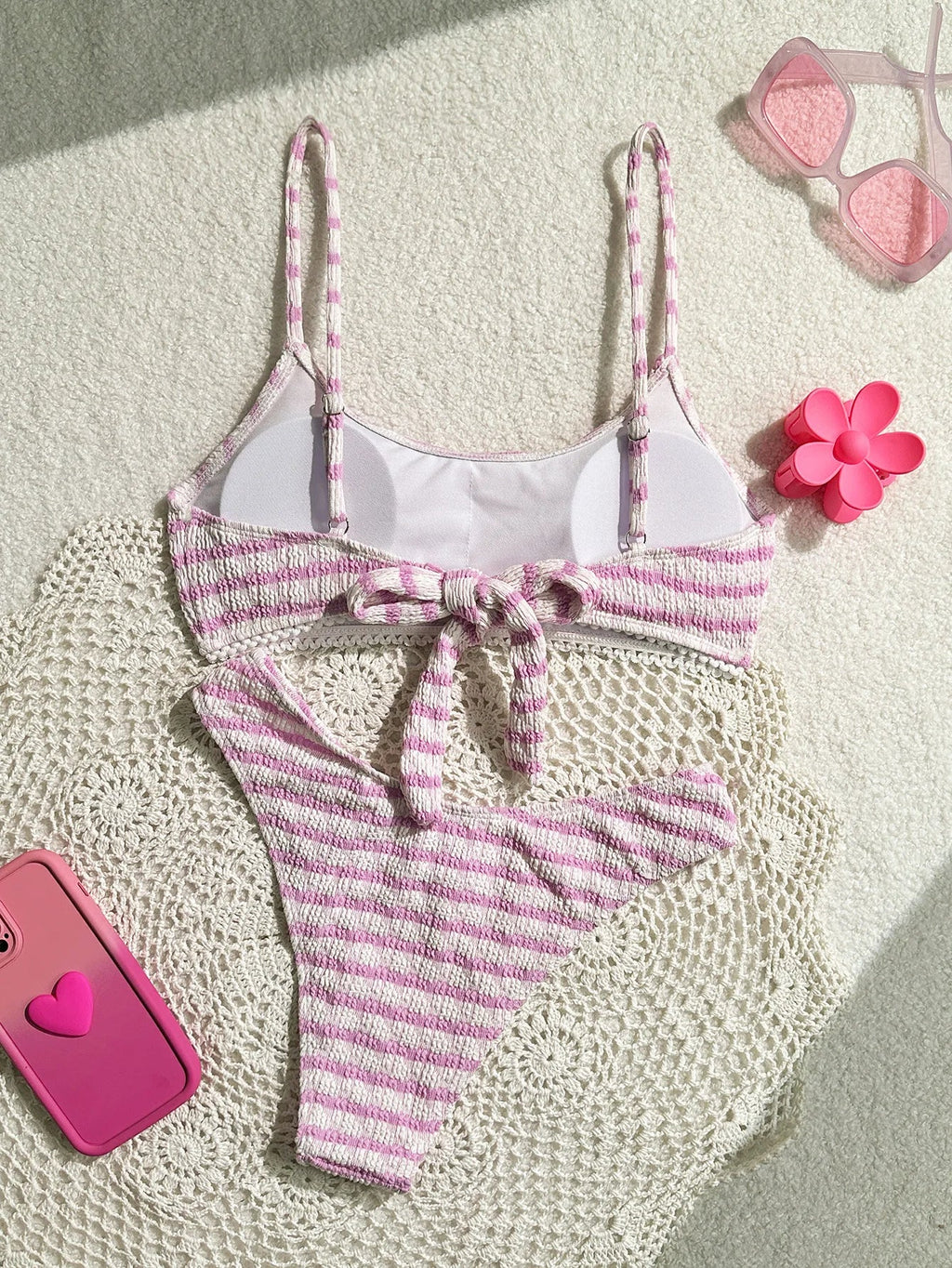 Sexy Black Striped Bikinis 2025 Women Halter Pleate Push Up Micro Swimsuit Brazilian Beach Bathing Suit Holiday Thong Swimwear