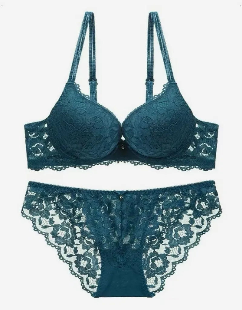 Women's Underwear Set Sexy Hollow Lace Floral Bow Padded Push up Bra Suitable for Small Busts Sexy Bras and Panties