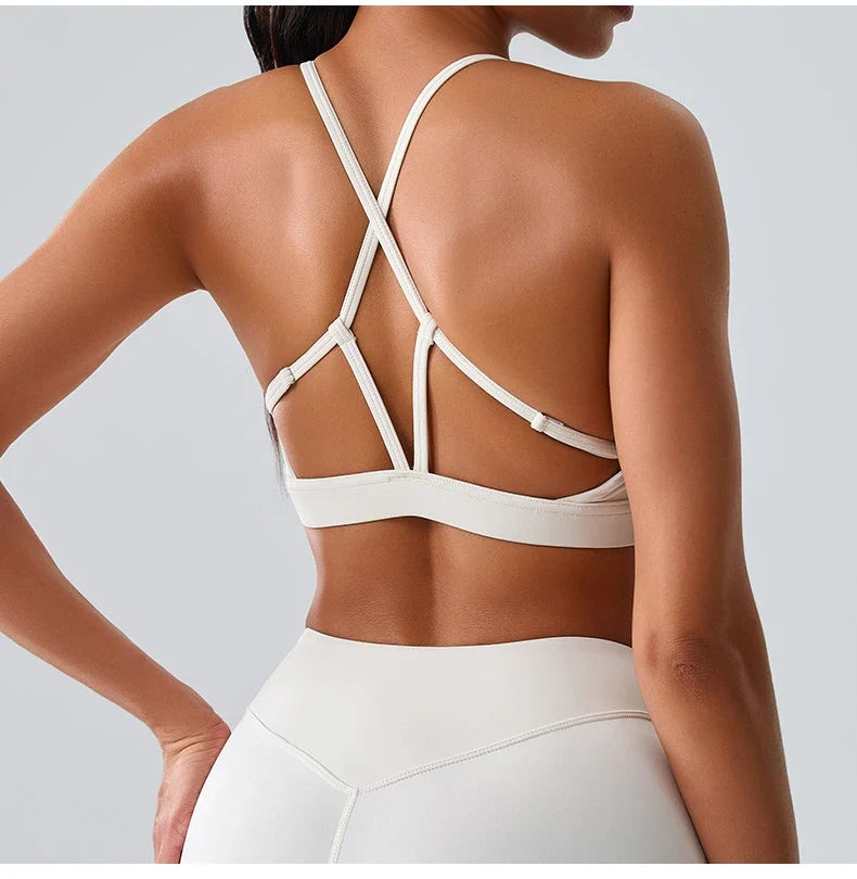 Beautiful Back Cross Back Women Bra Fitness Bra Tights Yoga Vest High Strength Shockproof Gym Sports Top Push Up With Chest Pad