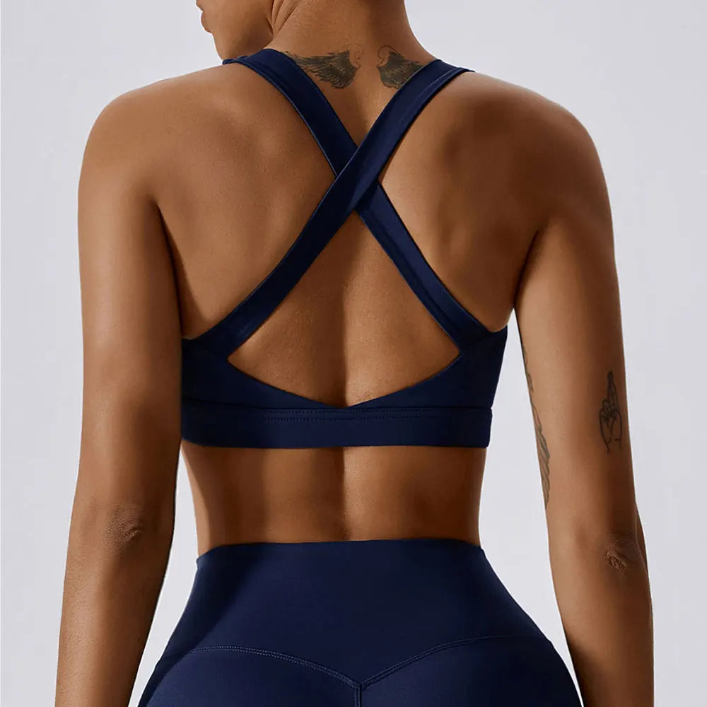 Crossed Shoulder Strap Yoga Bra Chest Pad Running Sports Bra Gym Top Women Stretch Pull Up Underwear Women Vest Fitness Tank Top