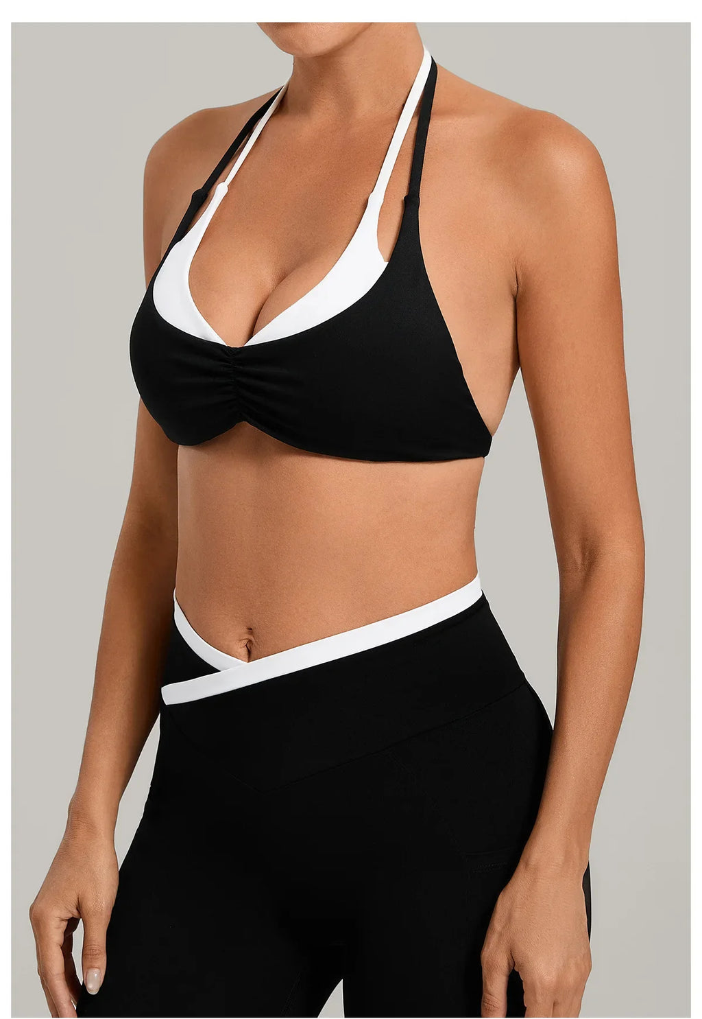 Women's Gym Workout Two-color Yoga Sports Bras Halter Neck Open Back Design Sports Tank Top Running Fitness Built-in Bra Cups