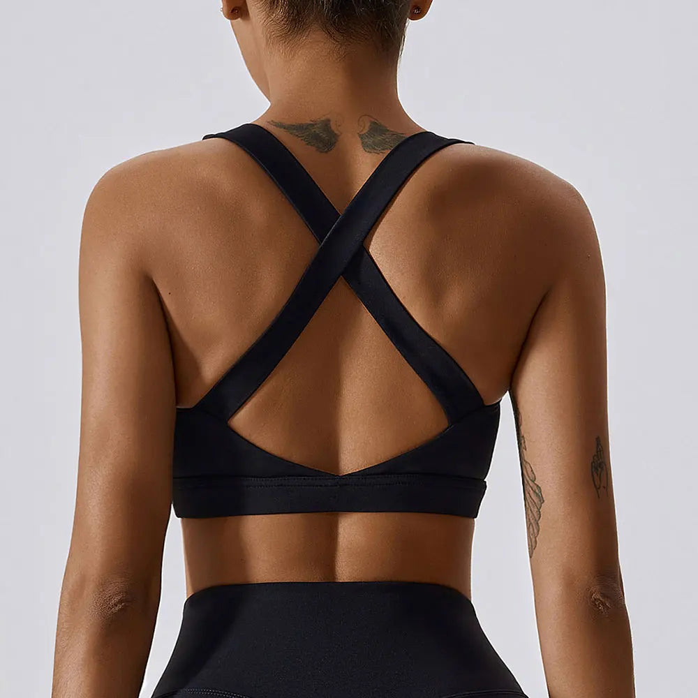 Crossed Shoulder Strap Yoga Bra Chest Pad Running Sports Bra Gym Top Women Stretch Pull Up Underwear Women Vest Fitness Tank Top