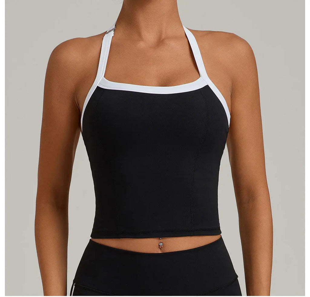 Hanging Neck Top Women Sports Bra Push Up Fitness Yoga Bra Color Blocked Underwear Gym Sport Tops Women Running Vest Bralette