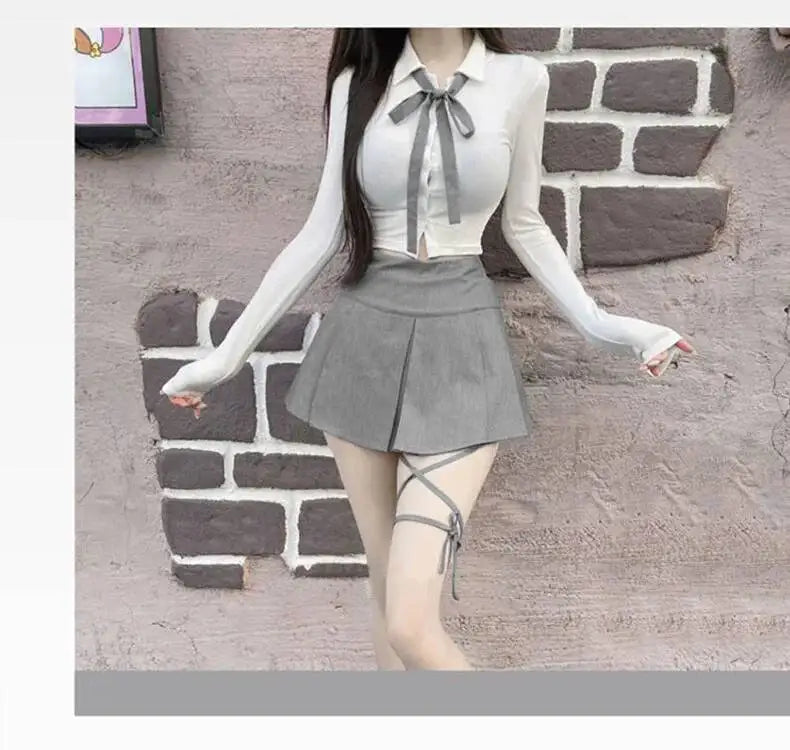 WOMENGAGA Korea Style Sexy Slim High Waist Strap A-line Half Length Skirt Fashion Women Skorts JK Sweet 2023 New  OW3W