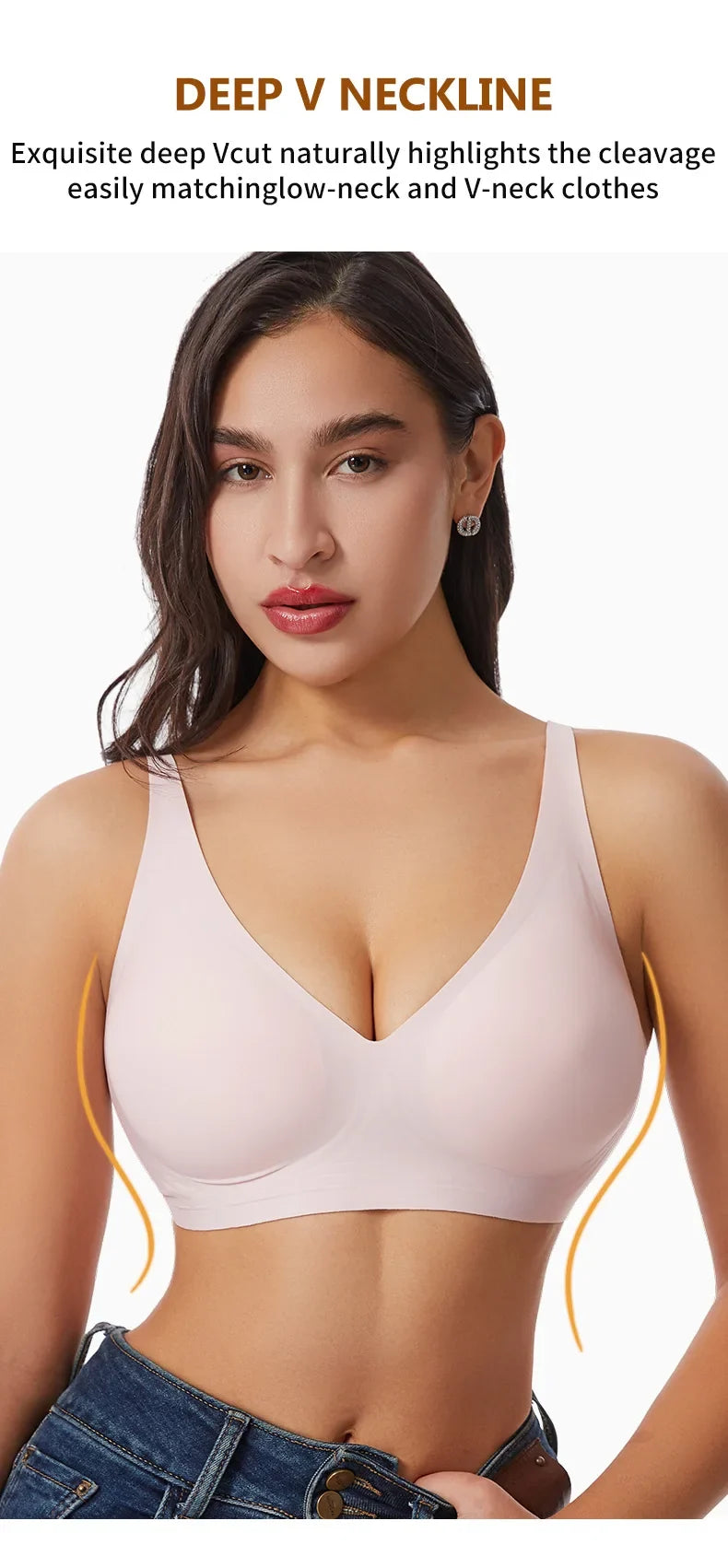 Women's Deep V Jelly Seamless Bra Wire-Free 3D Soft Support Thin Molding Leopard Print Solid Color Comfortable Bra Underwear