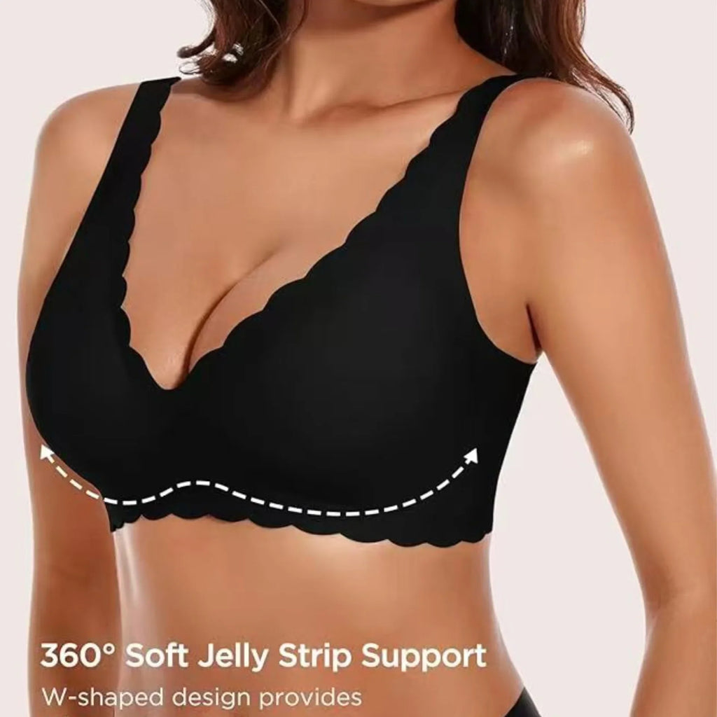 Women's Deep V Wave Seamless Jelly Bra Wire-free Seamless Bra Thin Mold 3/4 Cup Bra Comfortable Plus Size Push-up Underwear