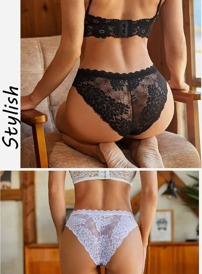 3Pcs/Set Seamless Lace Women Panties Transprant Hollow Out Low Waist Briefs Female Solid Soft Breathable Lingerie Underwear