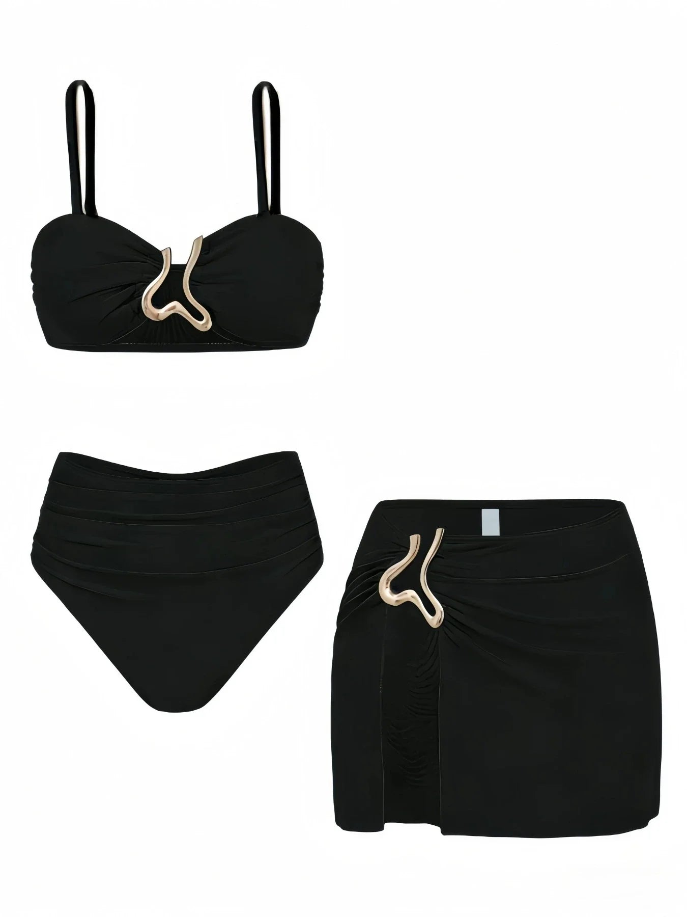Sexy Detachable Shoulder Bikini Set Women Brown Metal Push Up High Waist Swimsuit 2026 Beach Bathing Suit Skirt 3 Piece Swimwear