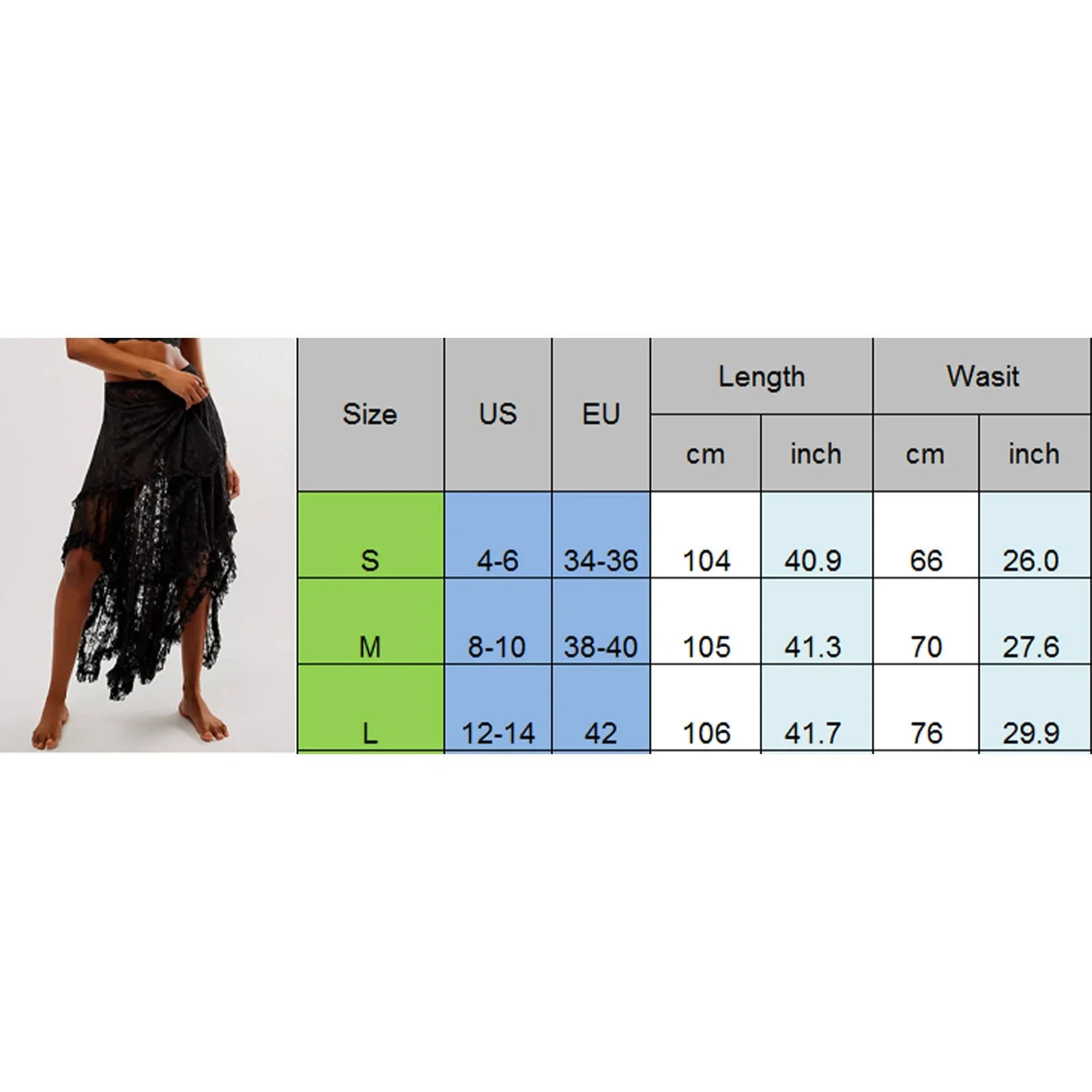 Vintage Lace Flower Women Midi Skirts Elastic High Waist Skirts Spring Summer Chic Irregular Hem Casual Female Skirts