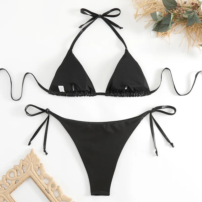 Sexy Brozing Gold Bikinis Sets Women Push Up Micro Bikini Swimsuit 2026 Brazilian Beach Bathing Suit Tie Side Triangle Swimwear