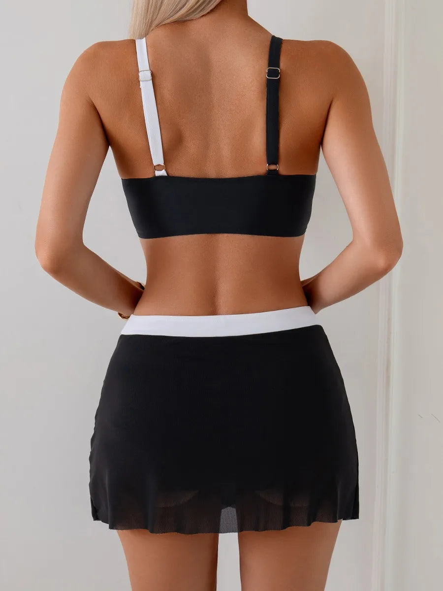 Green Patchwork Bikini Set 2026 Women Pleate Cross Push Up High Waist Swimsuit Tankini Beach Bathing Suit Skirt 3 Piece Swimwear