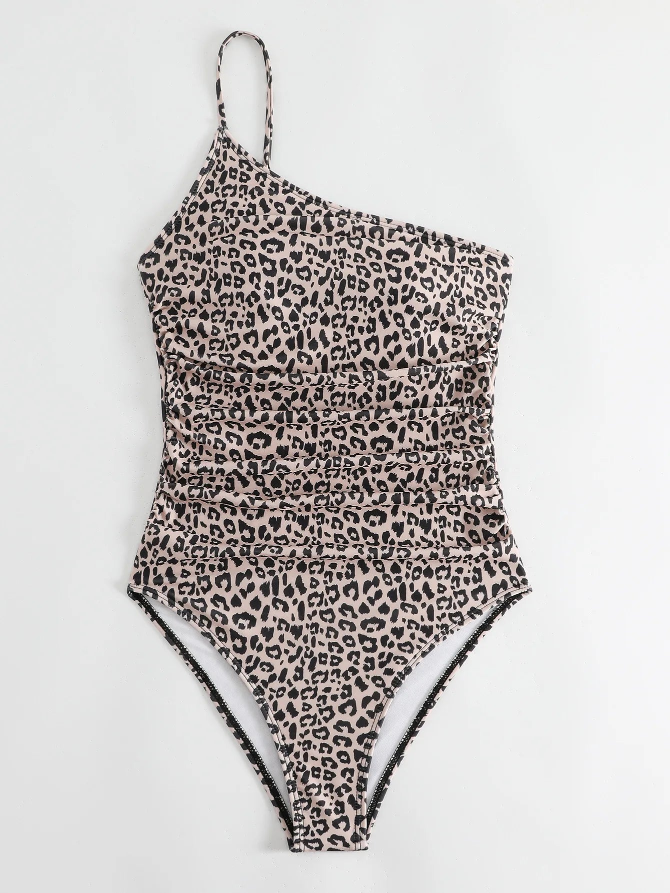 Sexy One Shoulder Swimsuit 2024 New Black Leopard Print Pleate Tummy Control One Piece Swimwear Beach Bathing Suit Monokini