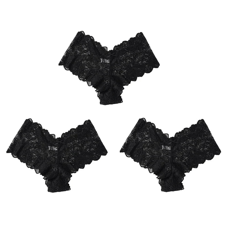 3pcs Sexy Lace Transparent Panties Women Briefs Low Waist Soft Lingerie Comfortable Female Underwear Girls Intimates Panties