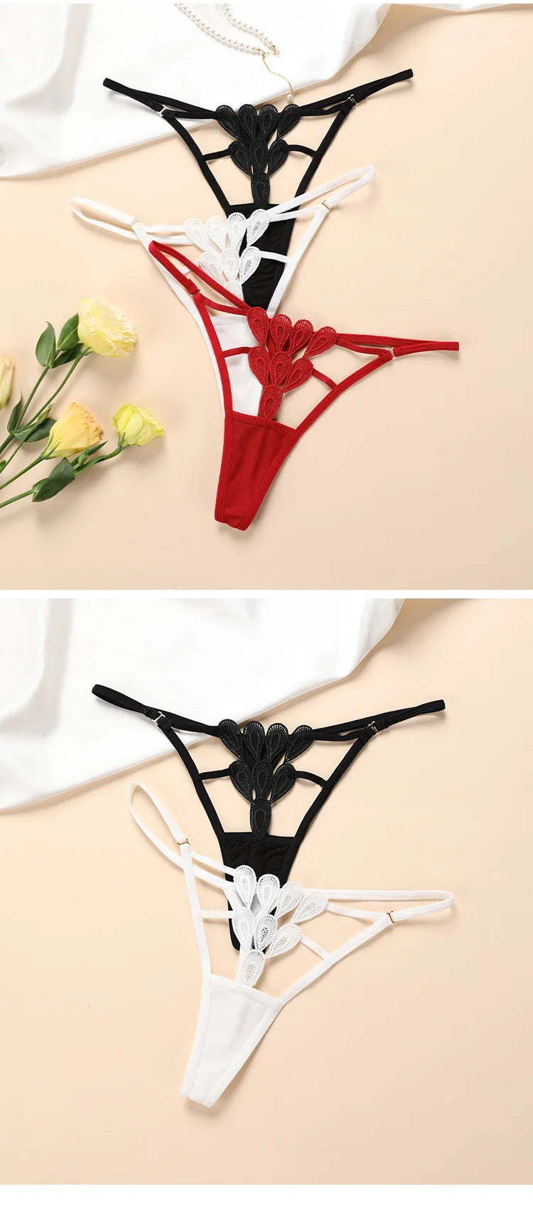 Sexy Thong Lace Panties Women Briefs Girls G String Hollow Out Transparent Underwear Female Thin Low Waist Lingerie Size S-XL