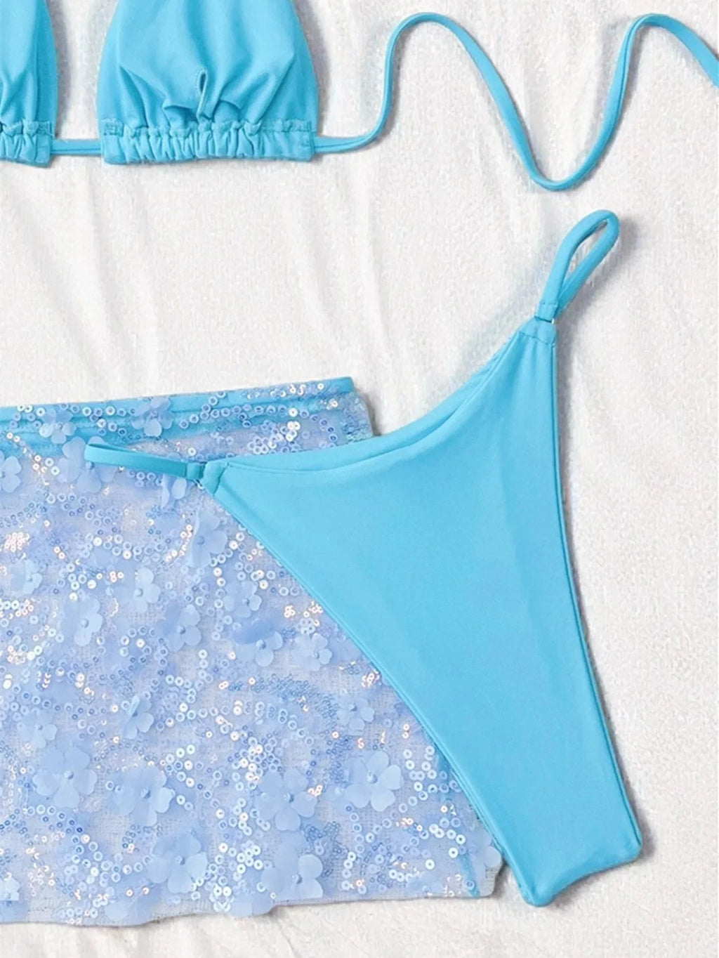 Shiny Sequin Pink Mesh Skirt 3 Piece Bikini Set Women Push Up Bra Thong Swimsuit Brazilian Beach Bathing Suit Holiday Swimwear