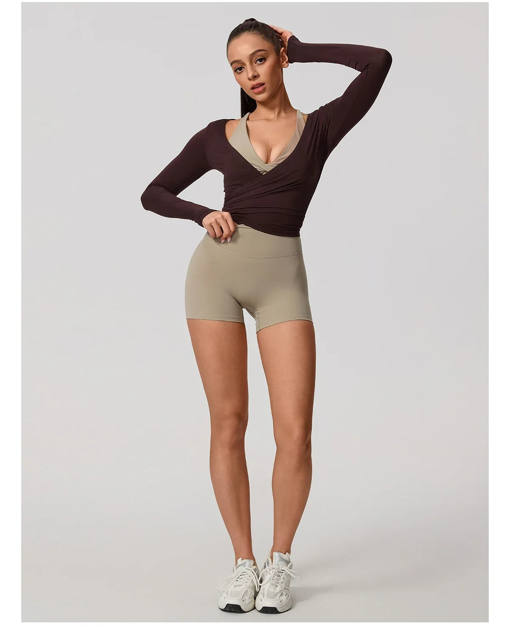Hearuisavy Summer Women's Yoga Shirt Long Sleeve Sportswear Gym Breathable Quick Dry Sports Top Pilates Dance Ballet Wrap Tops