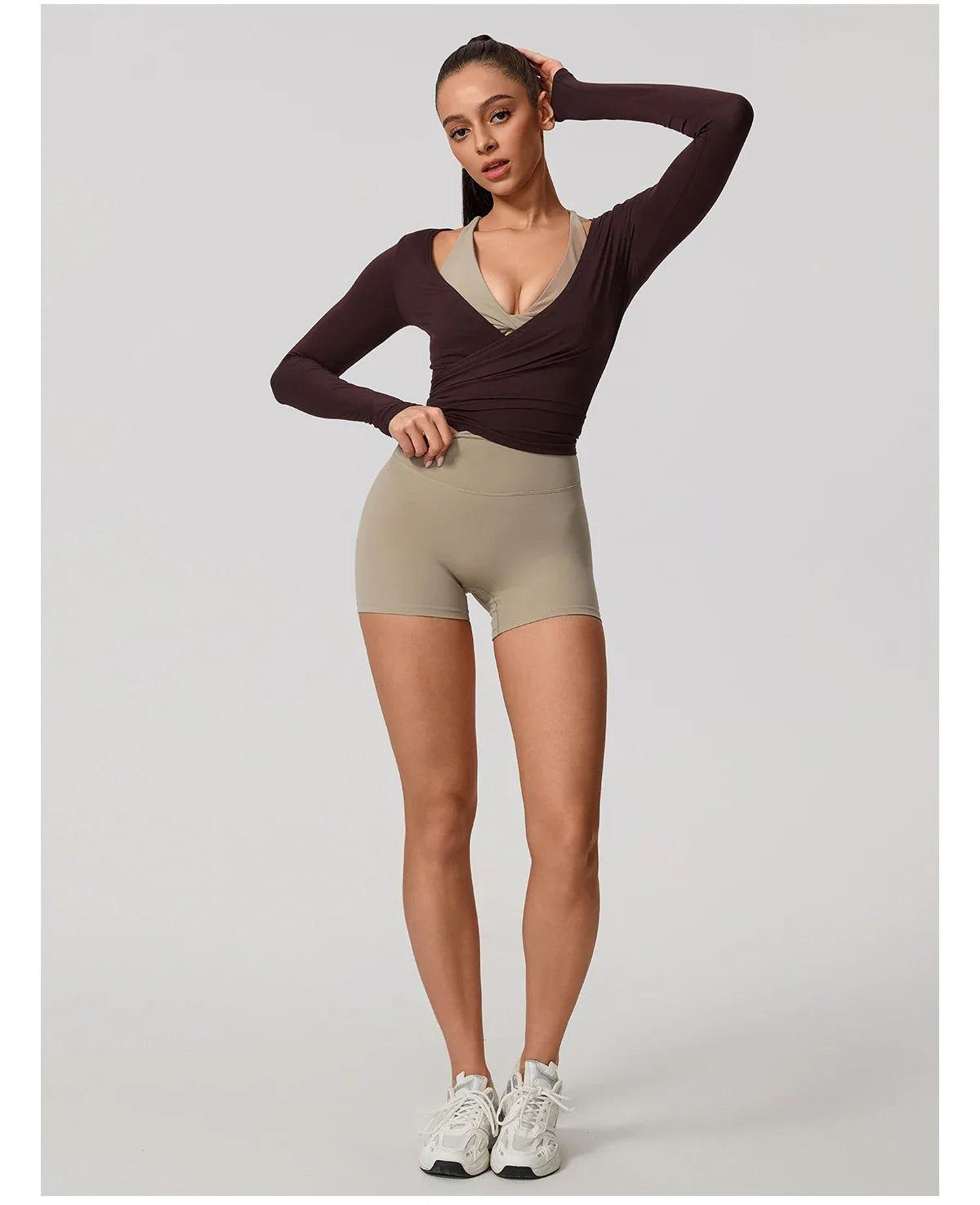 Hearuisavy Summer Women's Yoga Shirt Long Sleeve Sportswear Gym Breathable Quick Dry Sports Top Pilates Dance Ballet Wrap Tops