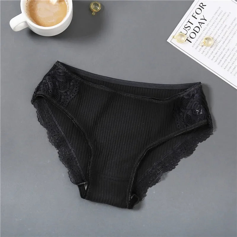 New 3Pcs/set Women's Cotton Panties M-2XL Women Patchwork Lace Underwear Sexy Low Waist Briefs Ladies Comfortable Underpants