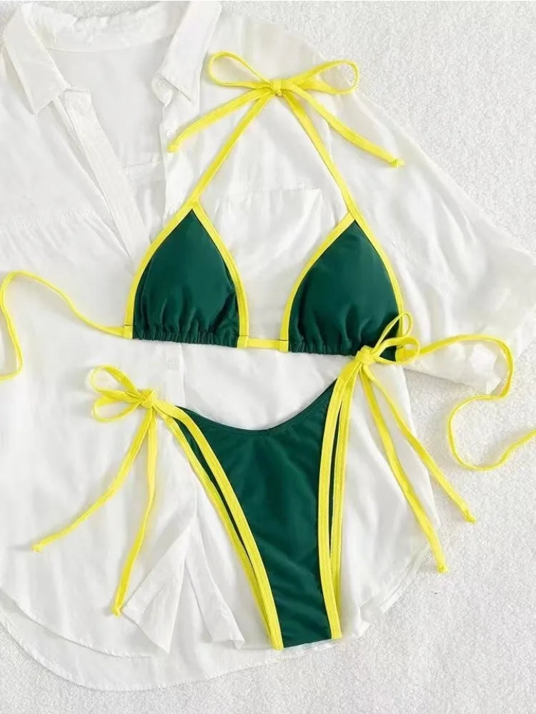 2026 Sexy Contrast Color Separates Micro Bikini Women's Swimsuit Female Swimwear Mini Thong Bikinis Set Two-piece Bathing Suit