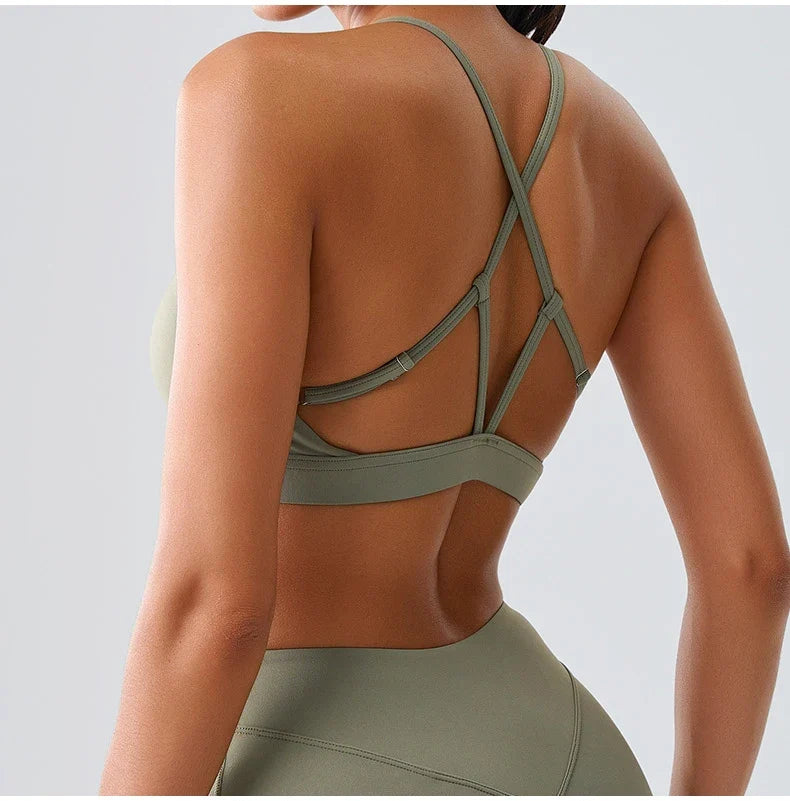 Beautiful Back Cross Back Women Bra Fitness Bra Tights Yoga Vest High Strength Shockproof Gym Sports Top Push Up With Chest Pad