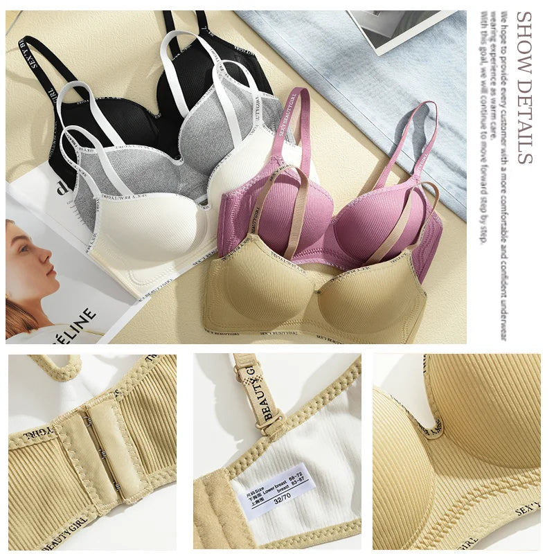 Deep V Knitting Bra Women's Underwear Small Chest Sexy Push Up Lingerie Seamless Bra for Women Bra Thick Bralette 32-38AB