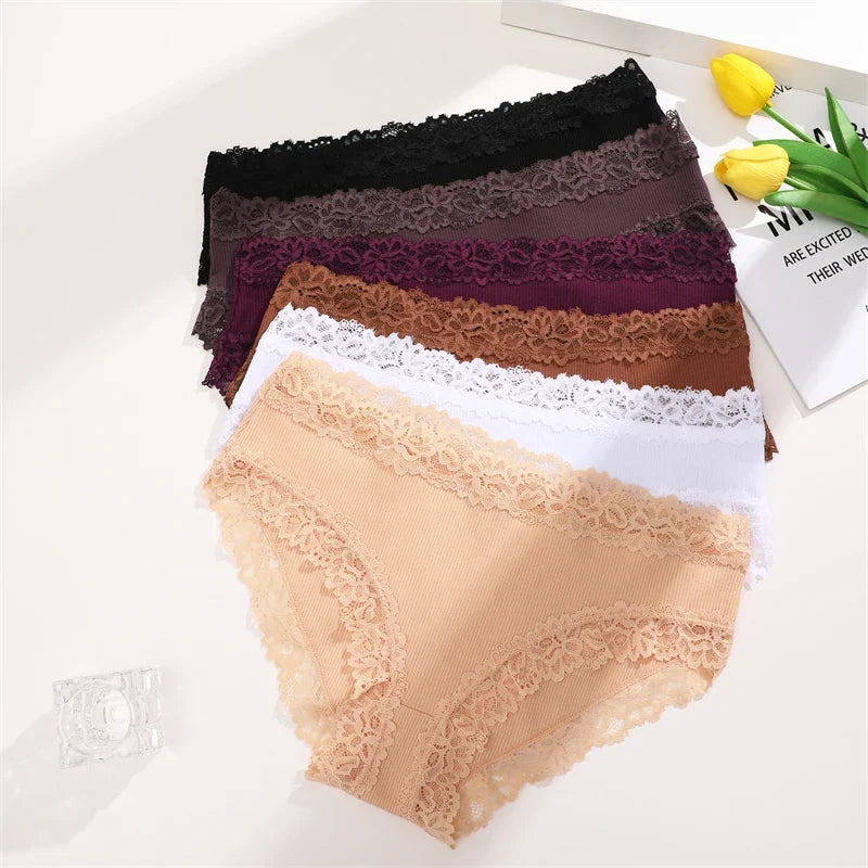 3Pcs Sexy Cotton Lace Panty Women Low Waist Panties Underwear S-XL Solid Color Ladies Briefs Lingere Underware Comfortable Women