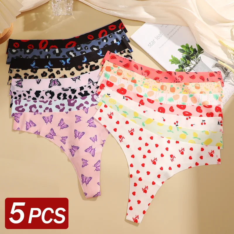 5Pcs Women G-string Seamless Sweet Fruit Thongs Low-waist Panties Ladies Soft Cute Thongs Female S-XL T-Back Panties Underwear