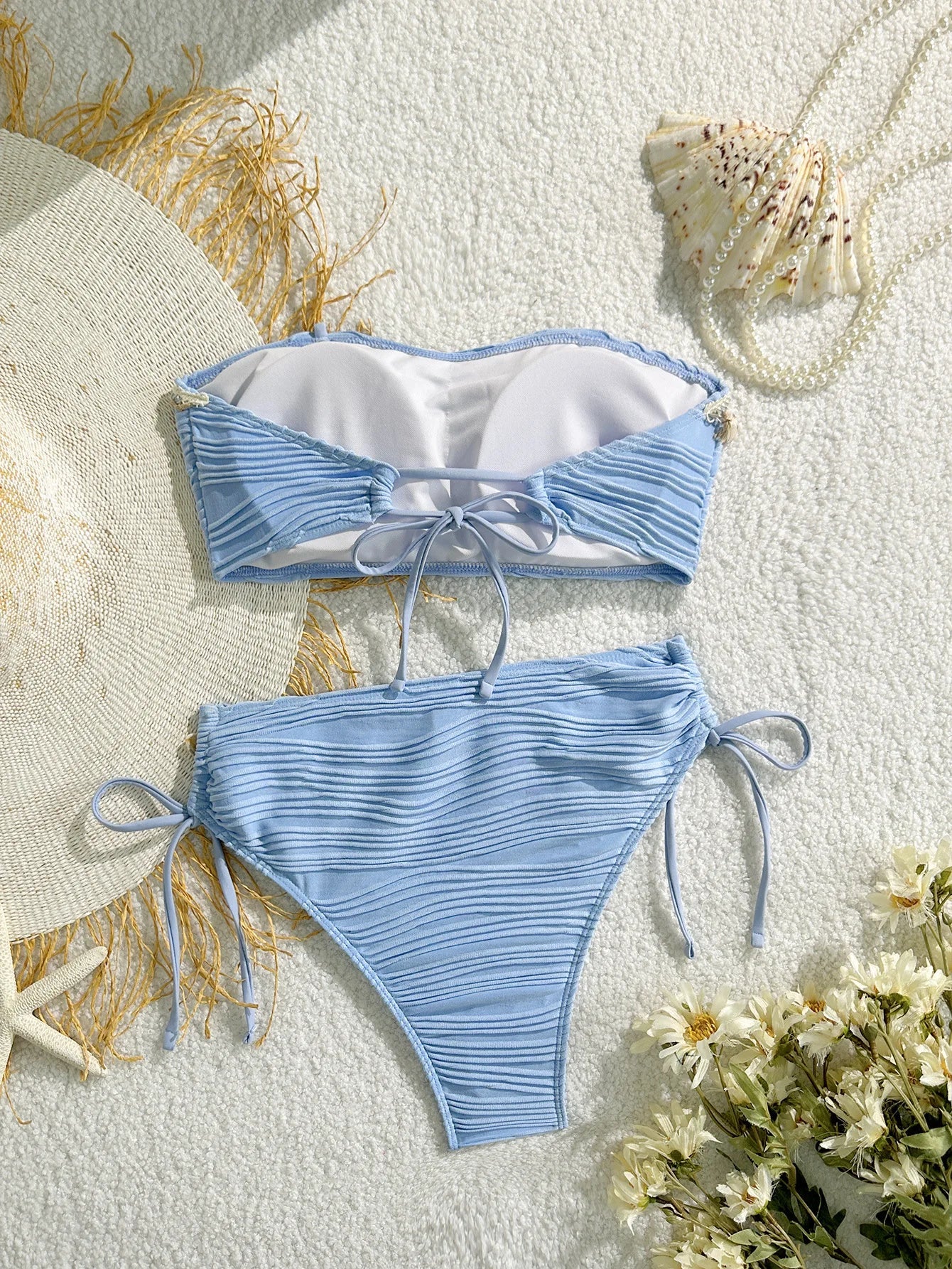 Sexy Bandeau Bikini Set 2025 Women Black Shell Starfish Push Up Drawstring Side High Waist Swimsuit Beach Bathing Suit Swimwear