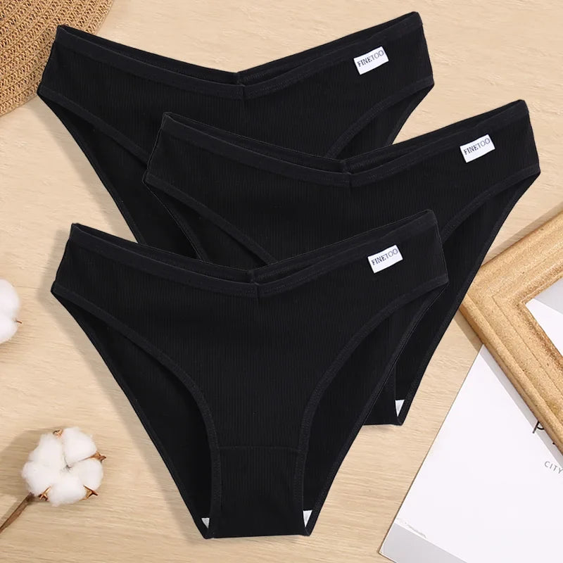 3PCS Women Cotton Panties Female Sexy Intimates Low Rise G-String Thongs Ladies Bikini Girl Solid Color Underwear Soft Lingerie