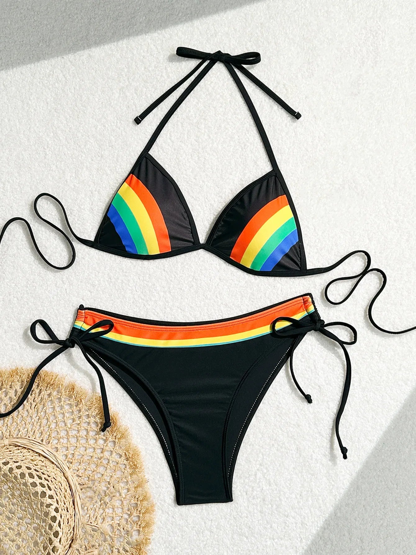 Women's Rainbow Color Bikini Set Sexy Beach Vacation Backless 2 Piece Swimsuit 2024 Summer Bathing Suit Bra Push Up Swimwear