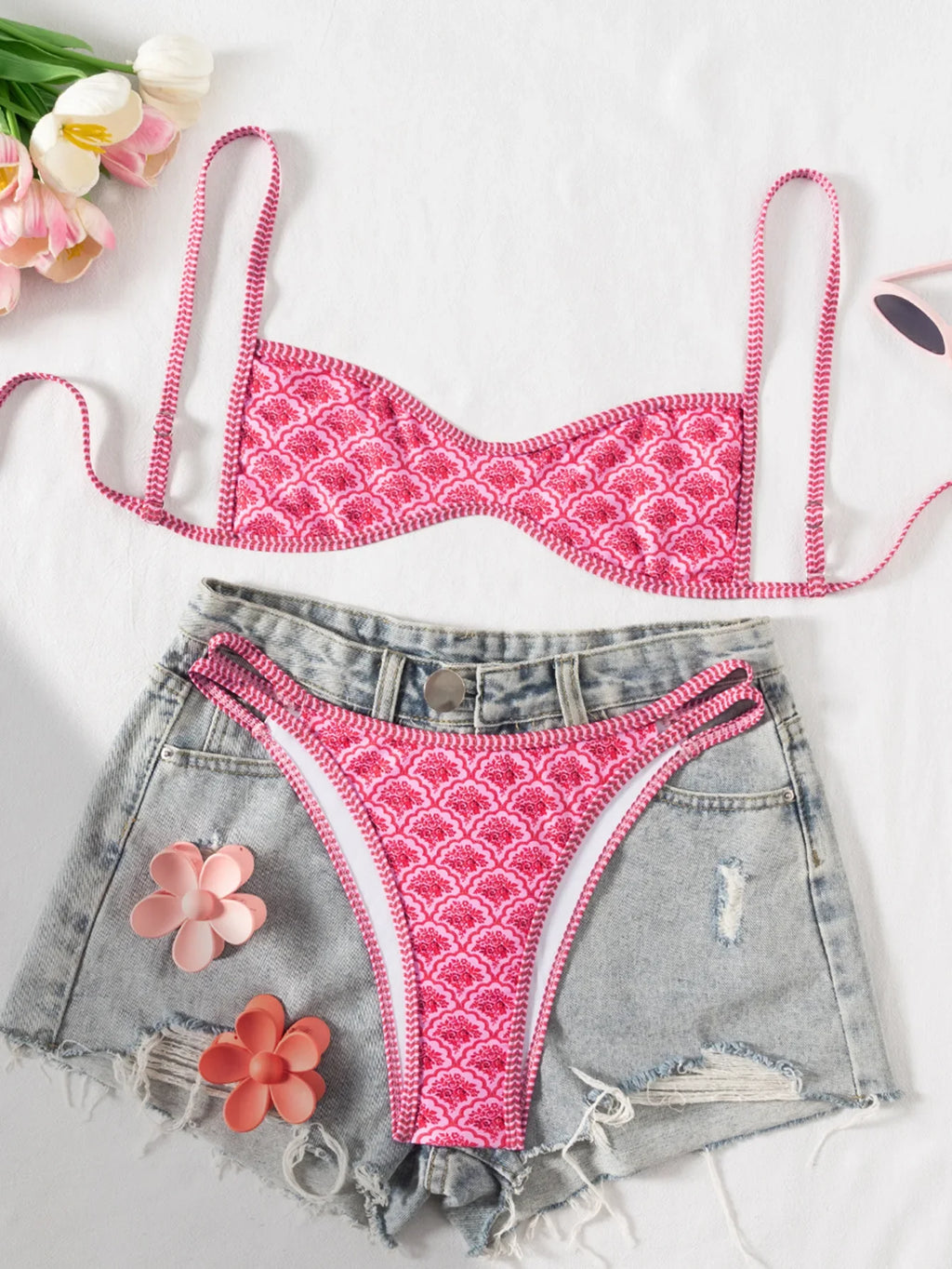 Sexy Coffee Polka Dot Print Bikini Set 2026 Women Pleate Push Up Bra Hollow Out Thong Swimsuit Summer Pool Bathing Suit Swimwear