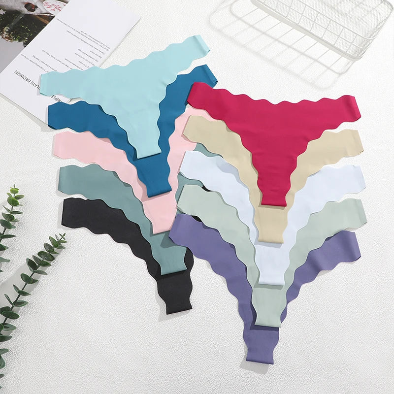 5Pcs Seamless Full-Body Fan-Shaped Wave Decorative Briefs Sexy Thongs Comfortable Breathable Stretch Underwear Women's Lingerie