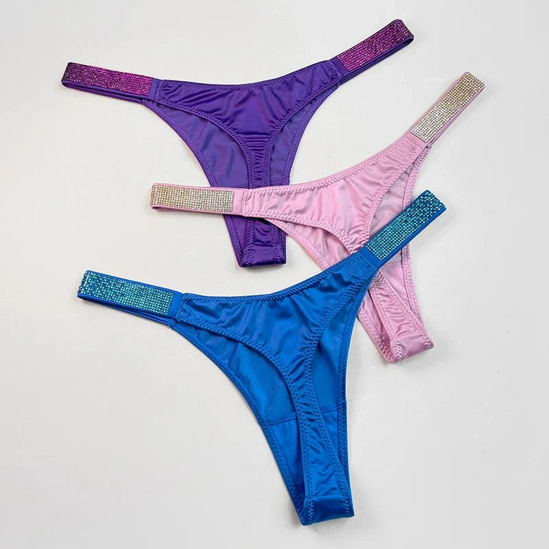 Letter Sexy Panties Women Thongs Rhinestones Diamonds G-string Sports Thong Low Waist Shorts Briefs T-back Fitness S-XL