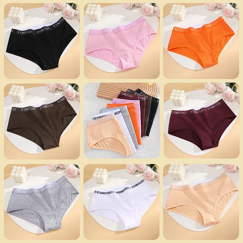 FINETOO 4Pcs Women's  Cotton Panties Sexy Breathable Low Waist  Briefs Letter Straps Underwear Soft Stretch Comfortable Lingerie