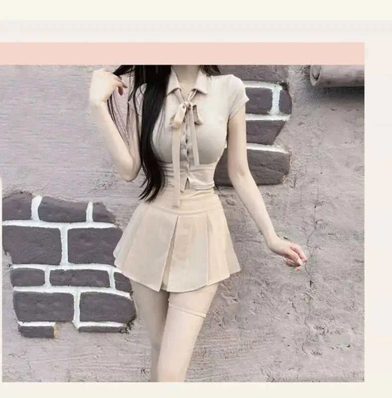 WOMENGAGA Korea Style Sexy Slim High Waist Strap A-line Half Length Skirt Fashion Women Skorts JK Sweet 2023 New  OW3W