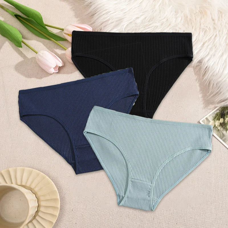 3Pcs/Set Women's Seamless Cotton Briefs Women Panties Solid Color Breathable Underwear Female Low Waist Soft Lingerie S-XXL
