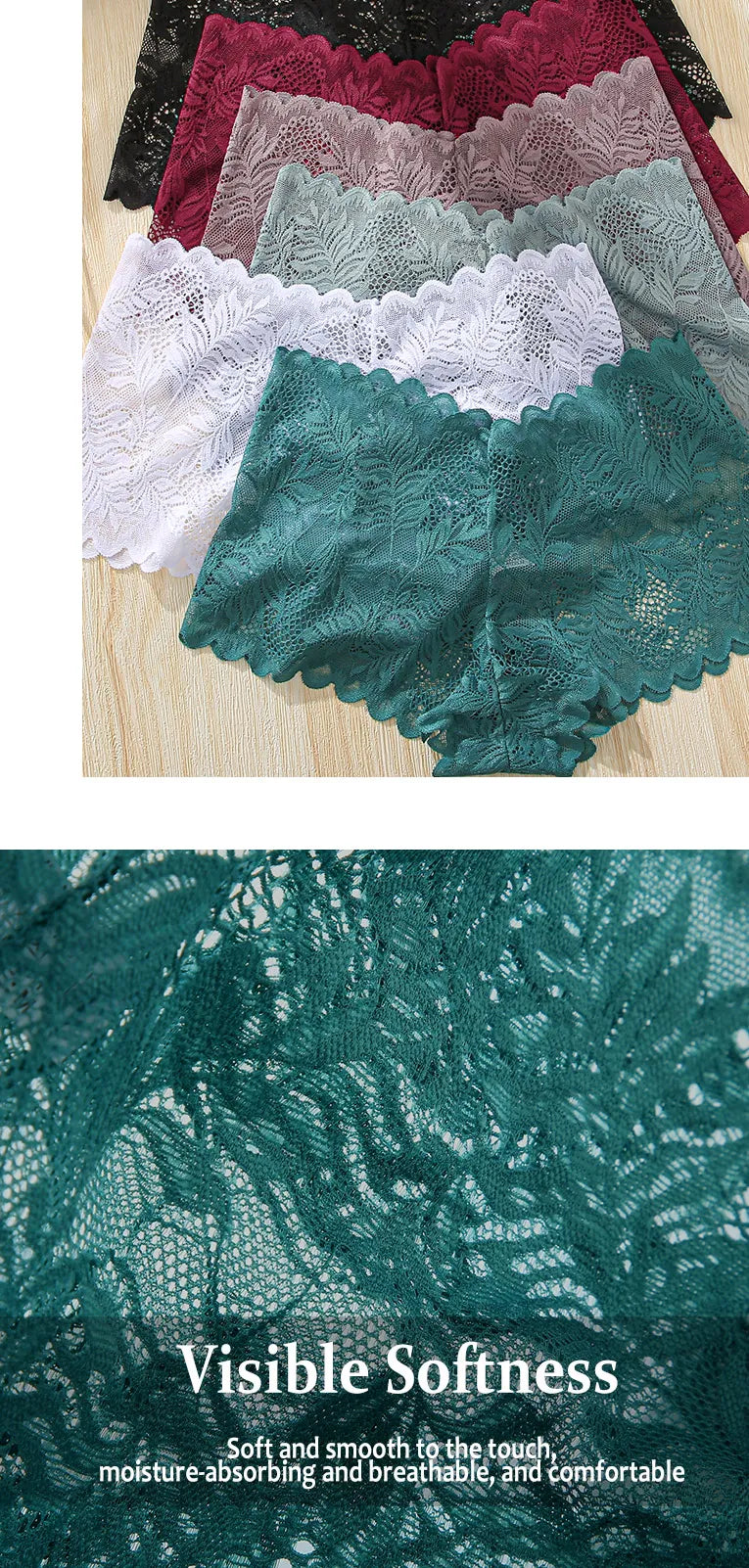 6PCS Women Lace Boxers Briefs Sexy Seamless Breathable Low Waist Female Underwear Solid Color Intimates High Elastic Lingerie