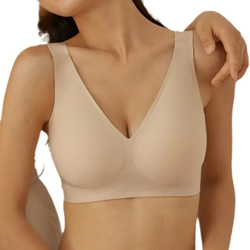 Women's Soft Support Seamless Wire-Free Bra Deep V Thin Bra Push-up Full Cup Comfortable Breathable Solid Color Bra sostén