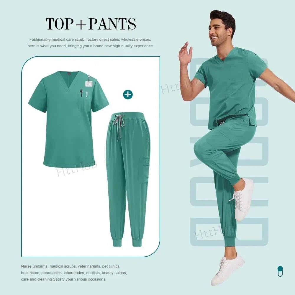 Unisex Nurse Scrubs Suit - Top & Pants