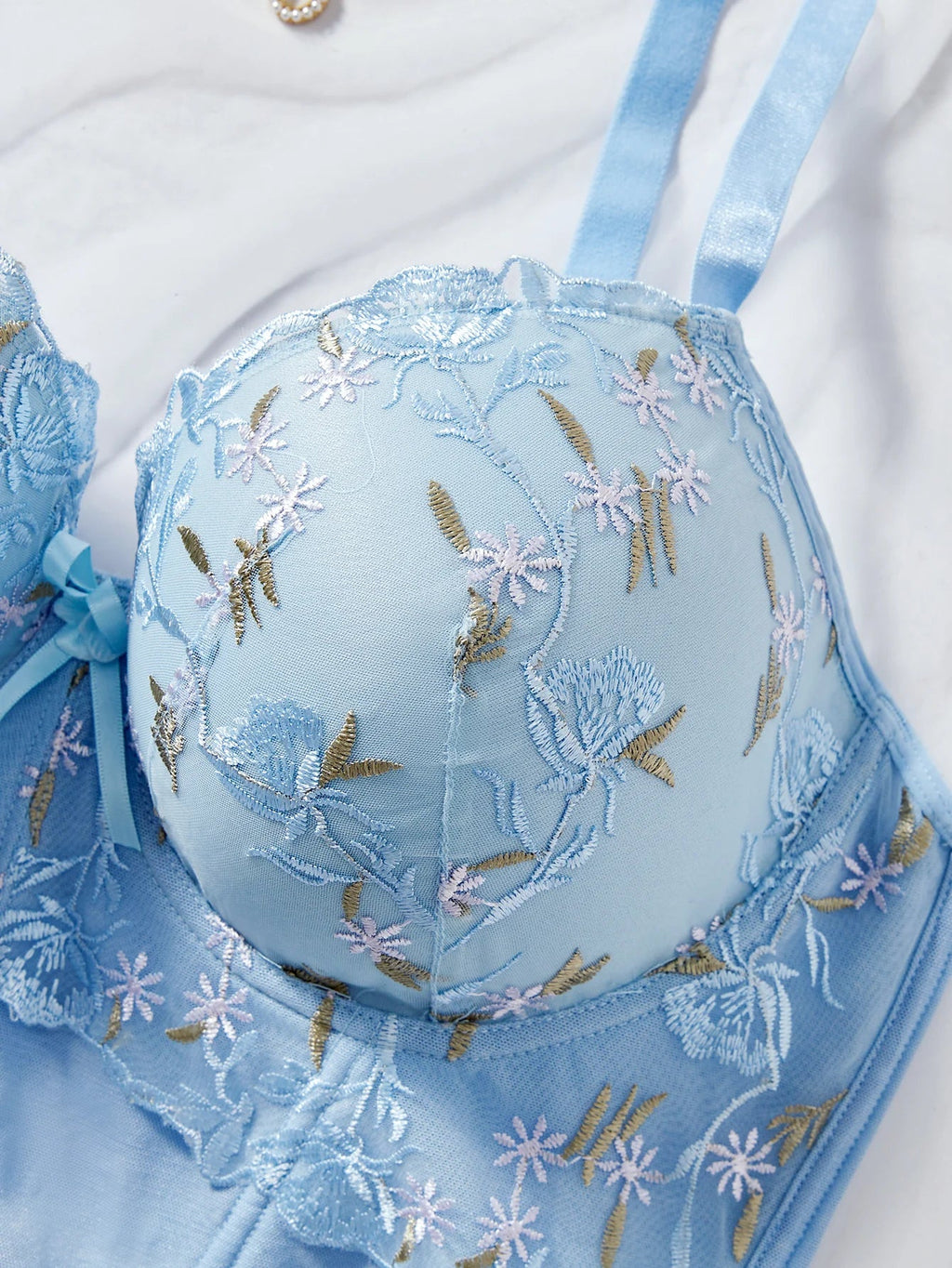 Plus Size Floral Embroidered Lace Bustier Bra – Push Up, Tummy Control & Non-Slip Corset Top