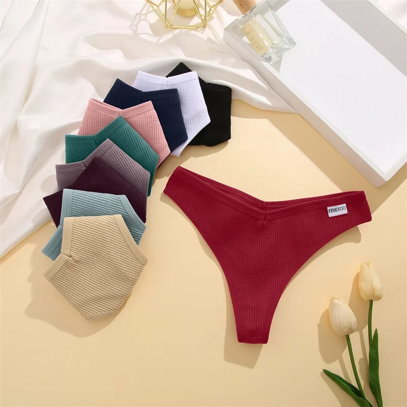3Pcs/set Women Cotton Waffle Style G-string Panties Ladies Soft Thongs Female S-XL Low-Rise T-Back Panties Bikini Underwear 2023