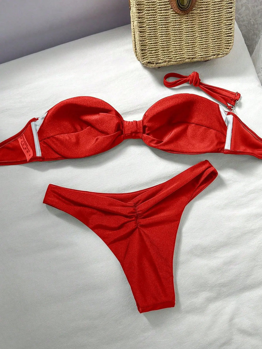 Sexy Bandeau Bikini 2026 Women Coffee Braiding Rope Pleate Tie Push Up High Waist Swimsuit Beach Holiday Bathing Suit Swimwear