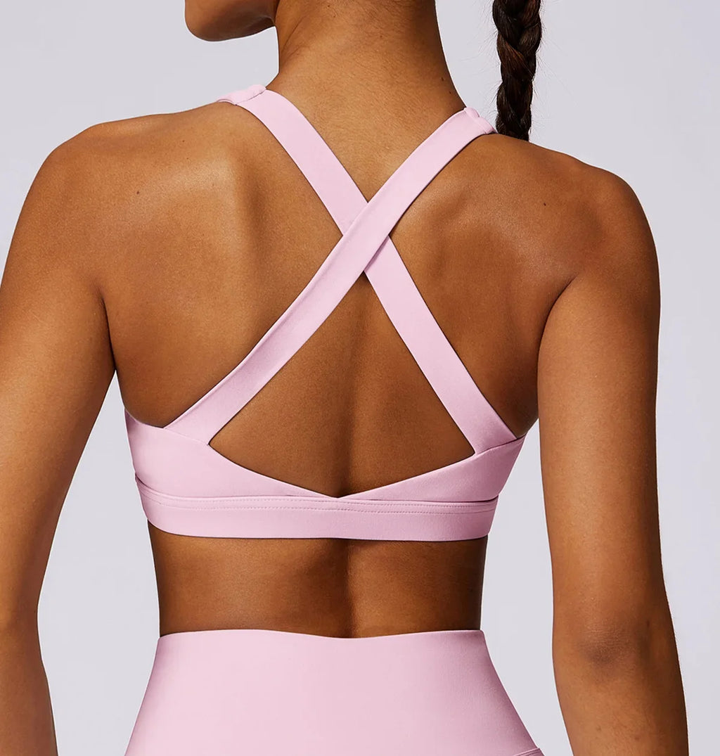 Hearuisavy Sports Bra Gym Underwear High Strength Shockproof Running Yoga Crop Top Breathable Pilates Push Up Fitness Tops Women