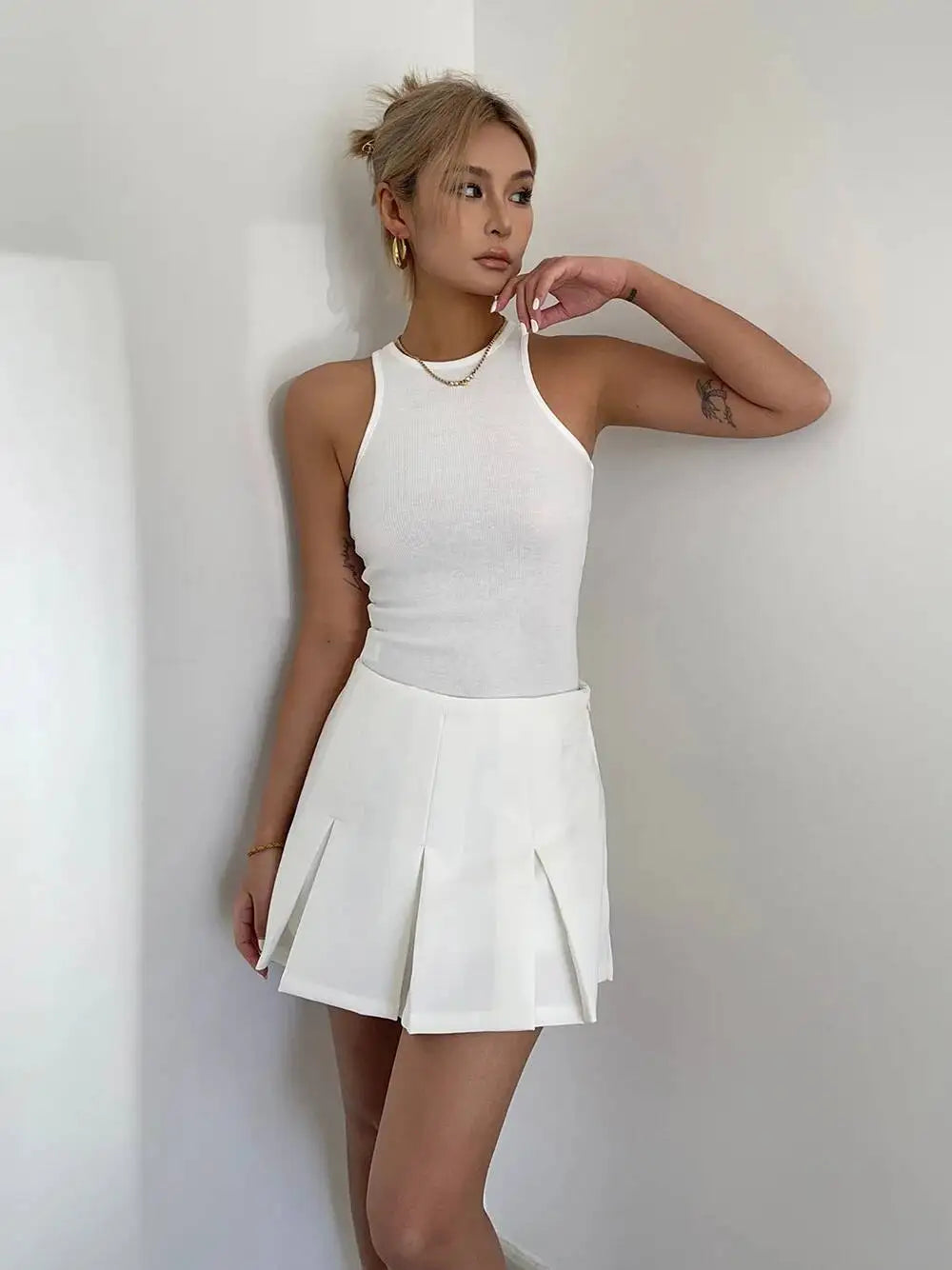 WOMENGAGA American High Street A-line Short Unif School Girl Fairy Grunge Skirt High Waist Pleated Skorts Streetwear Lovely HM2O