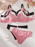 Plus Size Women's Underwear Set Thin Cup Push up Bra with Underwire Side Support Comfortable Stretchy Panties