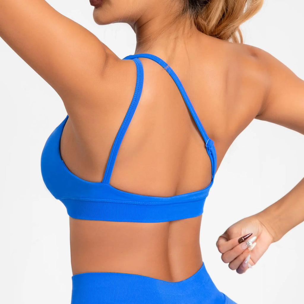 NCLAGEN Asymmetric Sports Bra Gym Top Woman High Support Halter Backless Fitness Speed Activewaer Workout Seamless Underwear