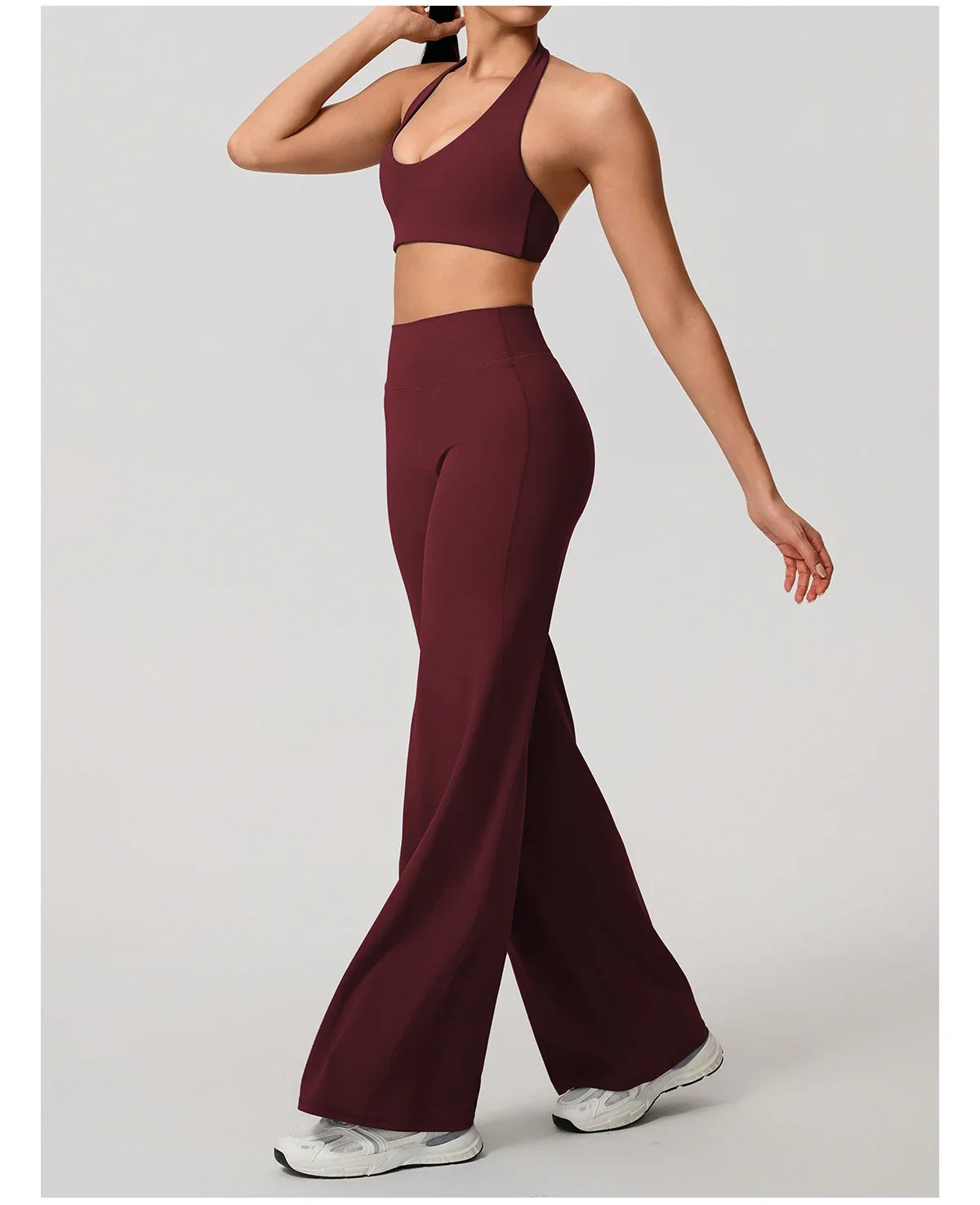 Hearuisavy Summer Yoga Set 2Pcs Women Breathable Backless Halter-Neck Sports Bra Push Up Pilates Fitness Top Straight Leg Pants